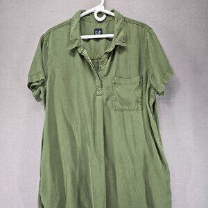 Gap Casual Dress, Short Sleeve, V-Neck w/buttons, Pockets, Green, XXL